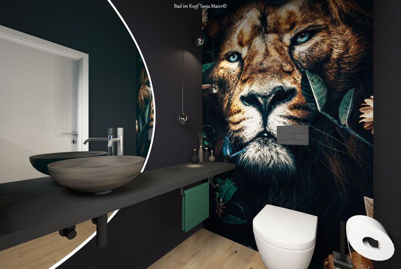 Gäste-WC mit Löwen-Wandbild