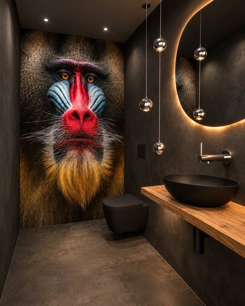 Gäste-WC mit Mandrill-Wandbild